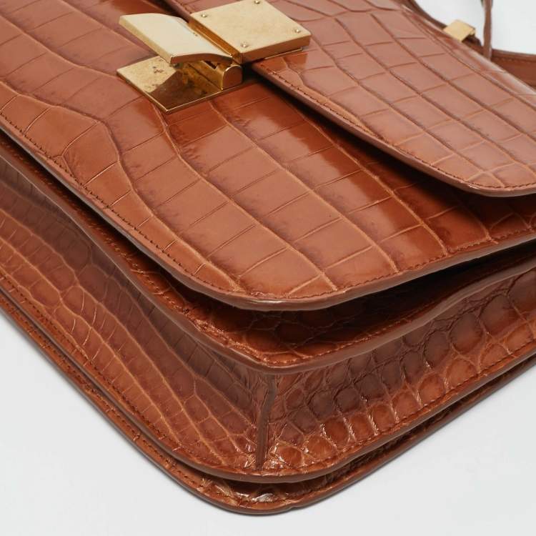 Pre Owned Celine Brown Crocodile Medium Classic Box Shoulder Bag