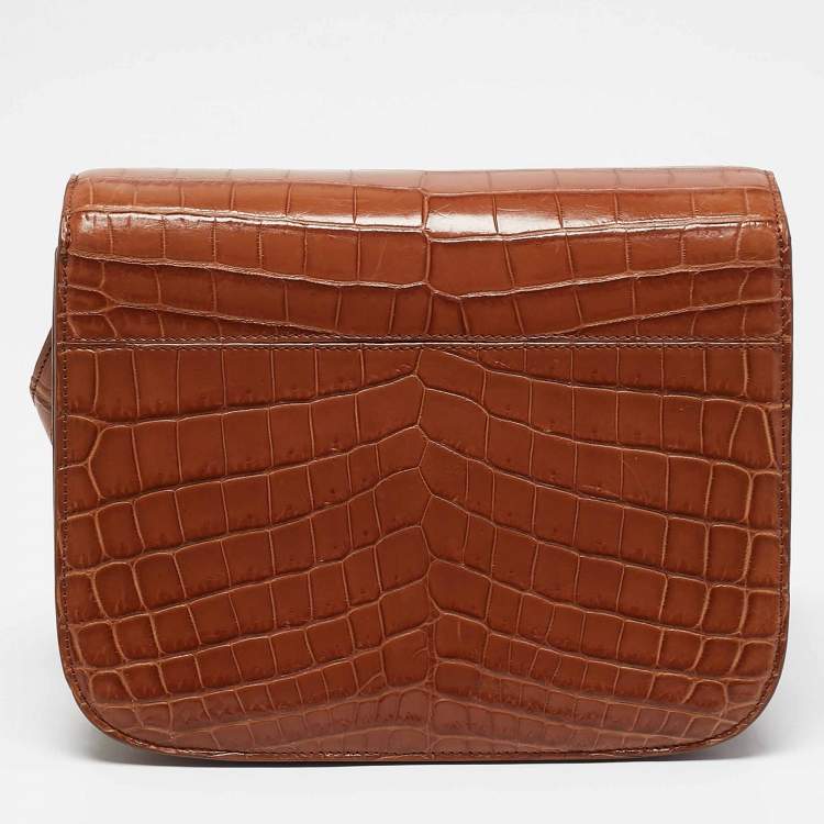 Pre Owned Celine Brown Crocodile Medium Classic Box Shoulder Bag