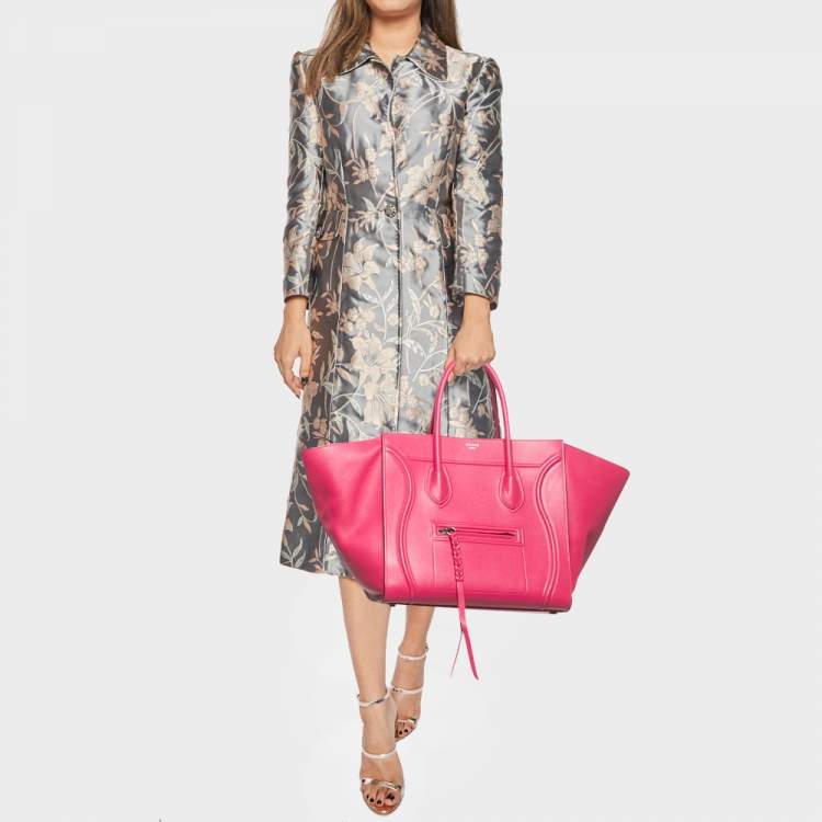 Pre Owned Celine Fuchsia Leather Medium Phantom Luggage Tote