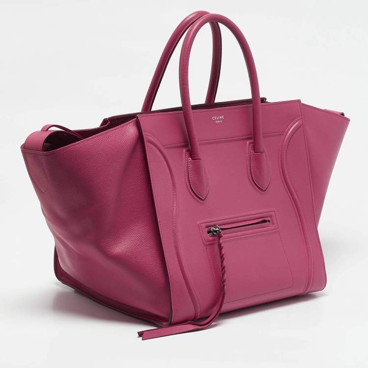 Pre Owned Celine Fuchsia Leather Medium Phantom Luggage Tote