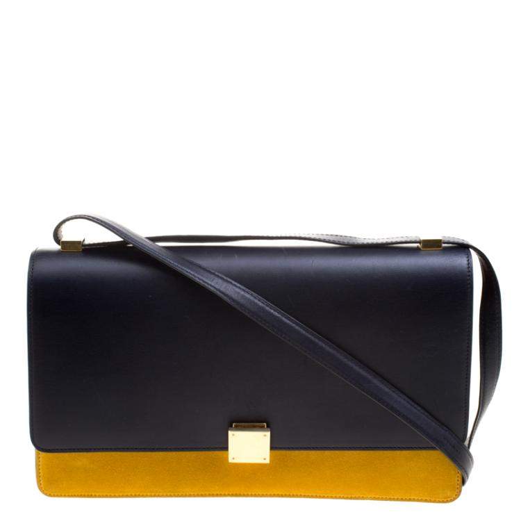 Pre Owned Celine Navy Blue/Yellow Leather Medium Case Bag