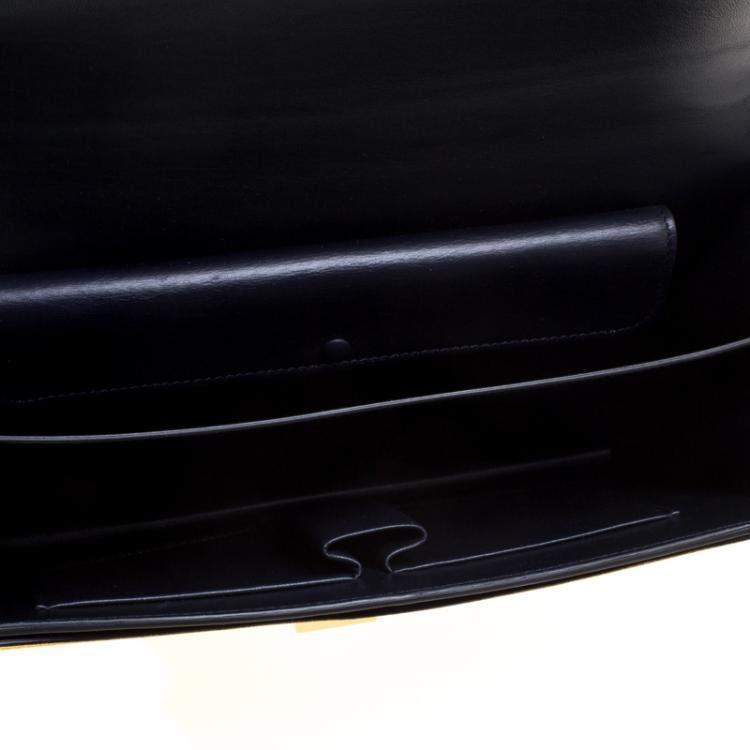 Pre Owned Celine Navy Blue/Yellow Leather Medium Case Bag