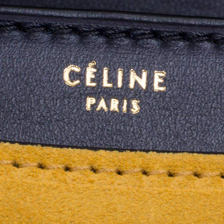 Pre Owned Celine Navy Blue/Yellow Leather Medium Case Bag