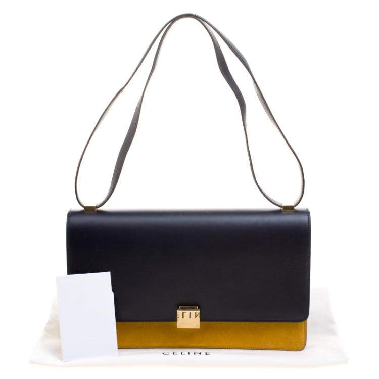 Pre Owned Celine Navy Blue/Yellow Leather Medium Case Bag