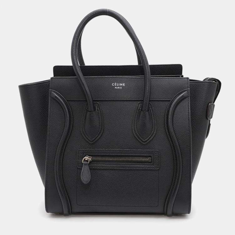 Pre Owned Celine Black Leather Luggage Micro Tote Bag