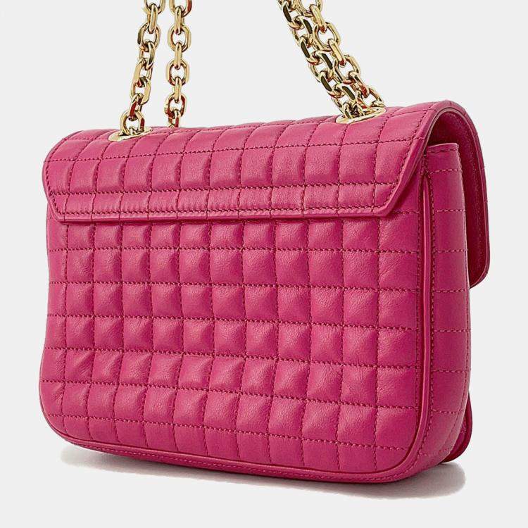 Pre Owned Celine Pink Leather C Small Chain Shoulder Bag