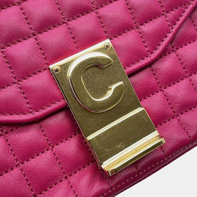 Pre Owned Celine Pink Leather C Small Chain Shoulder Bag