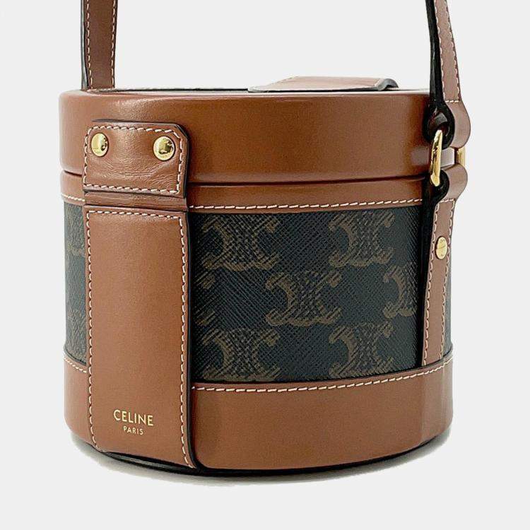 Pre Owned Celine Tan PVC Coated Canvas and Leather Triomphe Tambour Small Shoulder Bag