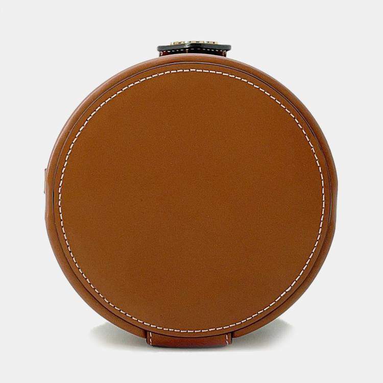 Pre Owned Celine Tan PVC Coated Canvas and Leather Triomphe Tambour Small Shoulder Bag