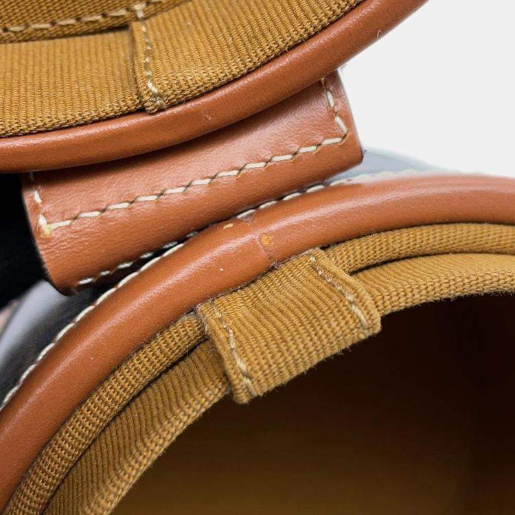 Pre Owned Celine Tan PVC Coated Canvas and Leather Triomphe Tambour Small Shoulder Bag