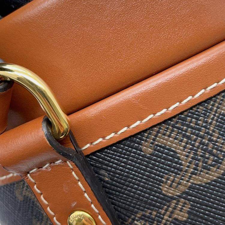 Pre Owned Celine Tan PVC Coated Canvas and Leather Triomphe Tambour Small Shoulder Bag