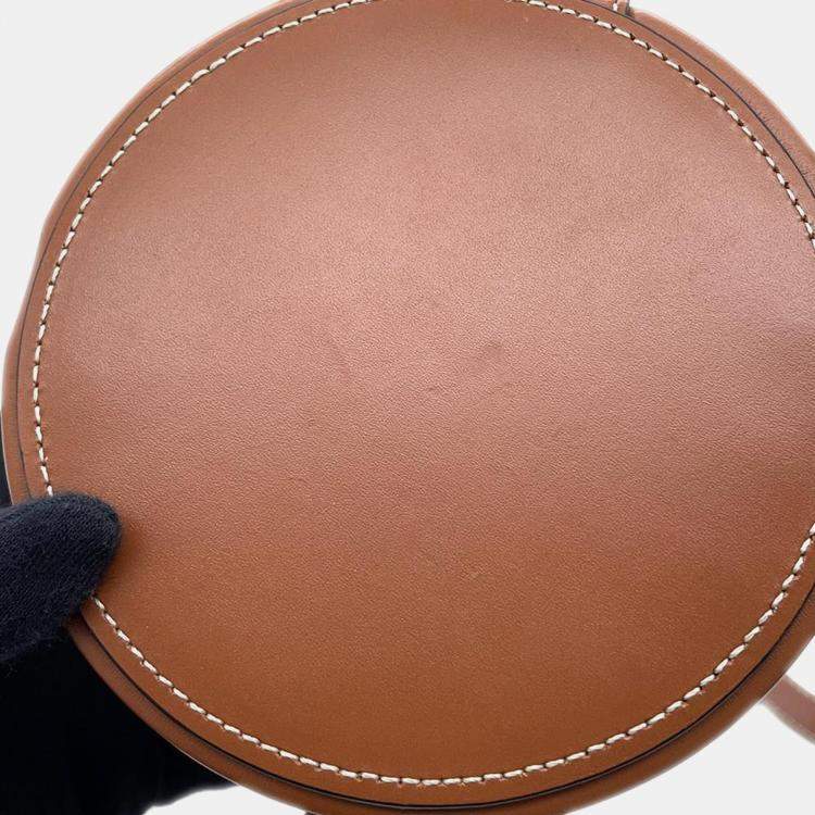 Pre Owned Celine Tan PVC Coated Canvas and Leather Triomphe Tambour Small Shoulder Bag