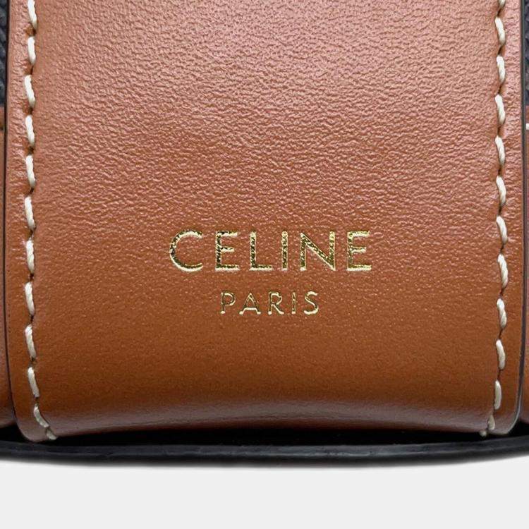 Pre Owned Celine Tan PVC Coated Canvas and Leather Triomphe Tambour Small Shoulder Bag