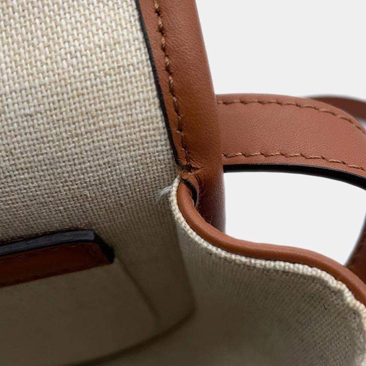 Pre Owned Celine Blue, White, and Brown Canvas and Leather Striped Folco Medium Shoulder Bag