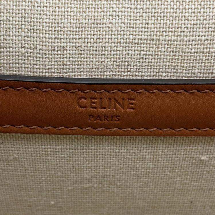 Pre Owned Celine Blue, White, and Brown Canvas and Leather Striped Folco Medium Shoulder Bag