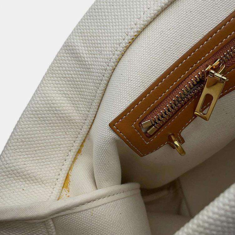 Pre Owned Celine White and Brown Canvas and Leather Horizontal Cabas Tote Bag