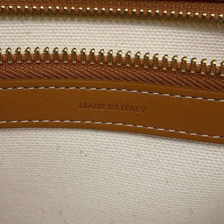 Pre Owned Celine White and Brown Canvas and Leather Horizontal Cabas Tote Bag