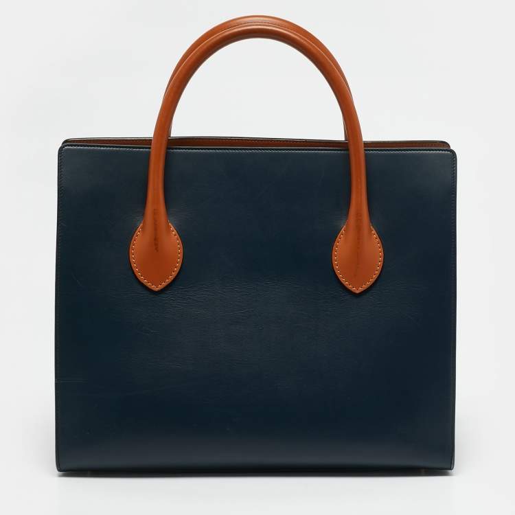 Pre Owned Celine Navy Blue/Brown Leather Boxy Tote