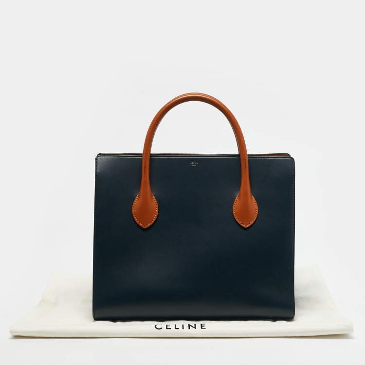 Pre Owned Celine Navy Blue/Brown Leather Boxy Tote