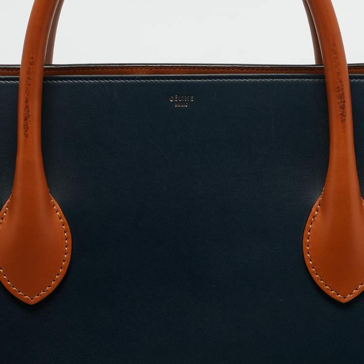 Pre Owned Celine Navy Blue/Brown Leather Boxy Tote