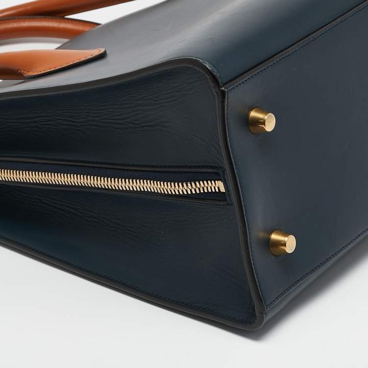 Pre Owned Celine Navy Blue/Brown Leather Boxy Tote