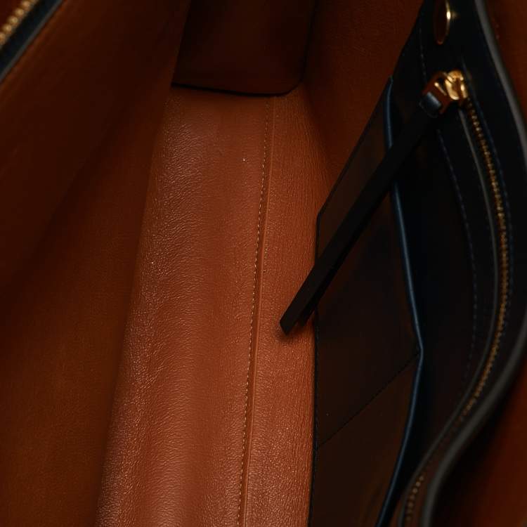Pre Owned Celine Navy Blue/Brown Leather Boxy Tote