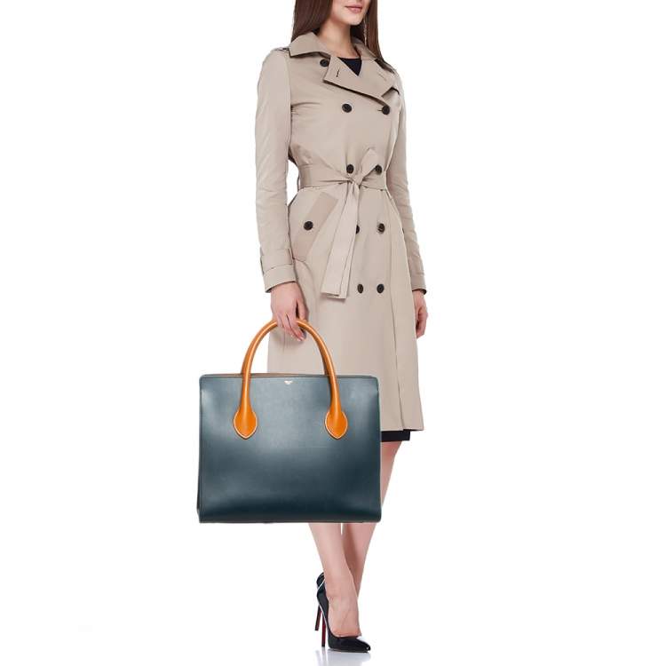 Pre Owned Celine Navy Blue/Brown Leather Boxy Tote