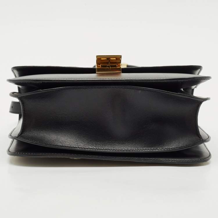 Pre Owned Celine Black/Off White Python and Leather Medium Classic Box Shoulder Bag