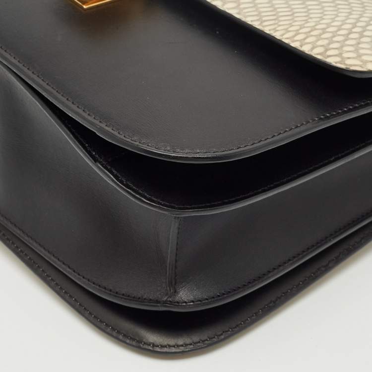Pre Owned Celine Black/Off White Python and Leather Medium Classic Box Shoulder Bag
