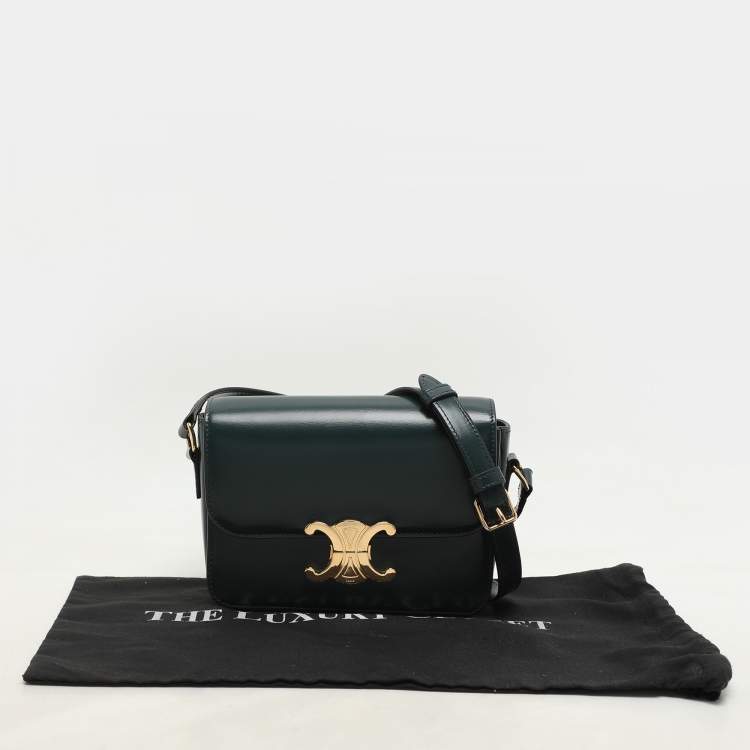 Pre Owned Celine Dark Green Leather Teen Triomphe Shoulder Bag
