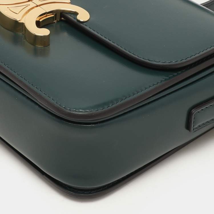 Pre Owned Celine Dark Green Leather Teen Triomphe Shoulder Bag