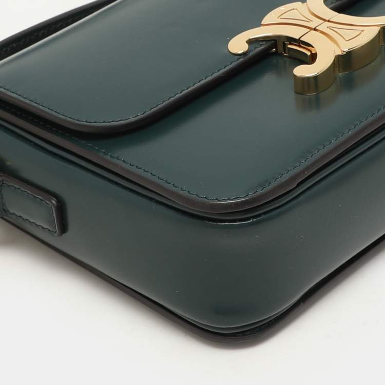 Pre Owned Celine Dark Green Leather Teen Triomphe Shoulder Bag