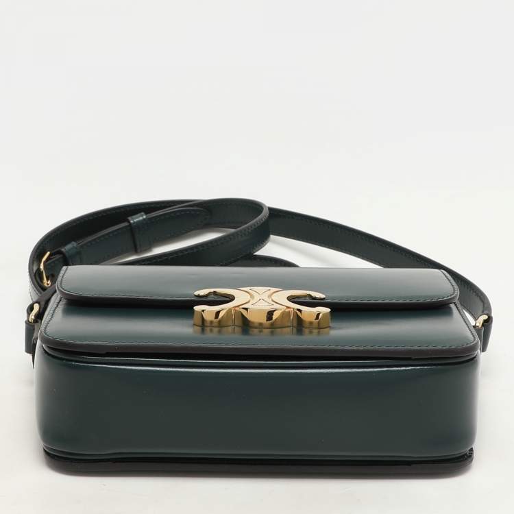 Pre Owned Celine Dark Green Leather Teen Triomphe Shoulder Bag