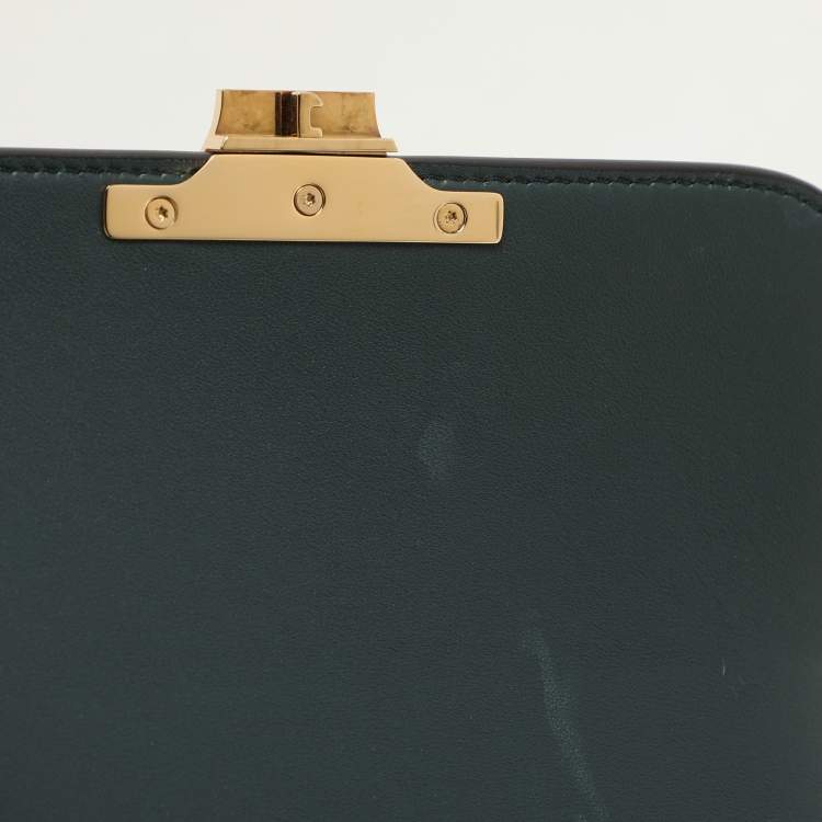 Pre Owned Celine Dark Green Leather Teen Triomphe Shoulder Bag