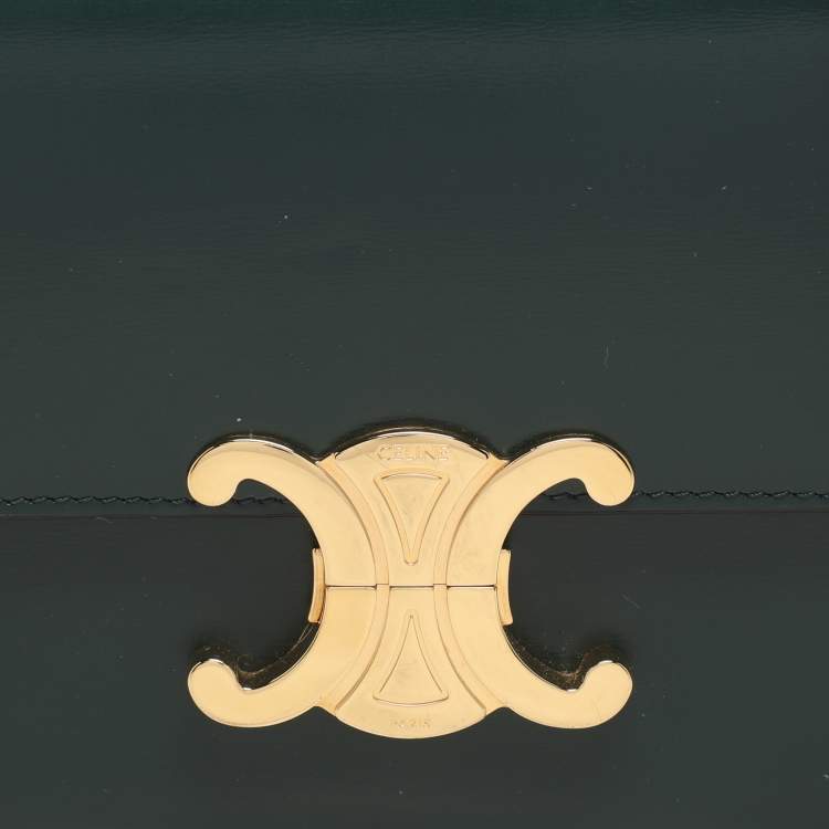 Pre Owned Celine Dark Green Leather Teen Triomphe Shoulder Bag