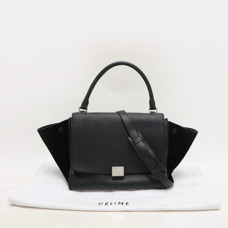 Pre Owned Celine Black Leather and Suede Medium Trapeze Top Handle Bag