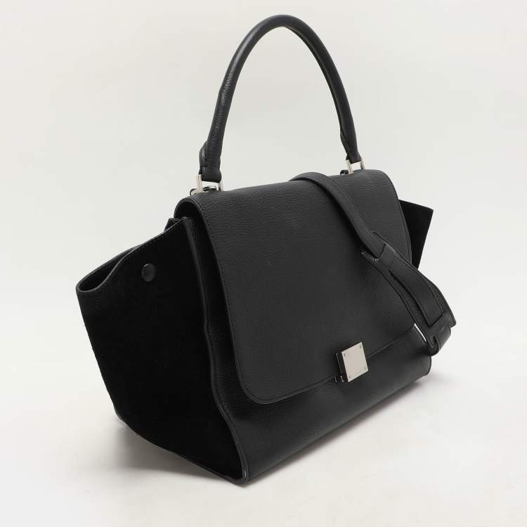 Pre Owned Celine Black Leather and Suede Medium Trapeze Top Handle Bag