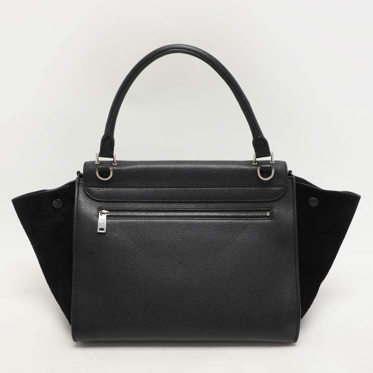 Pre Owned Celine Black Leather and Suede Medium Trapeze Top Handle Bag