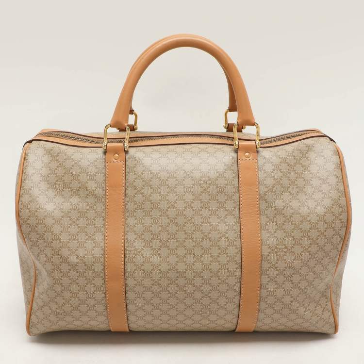 Pre Owned Celine Beige/Tan Coated Canvas Vintage Triomphe Duffel Bag