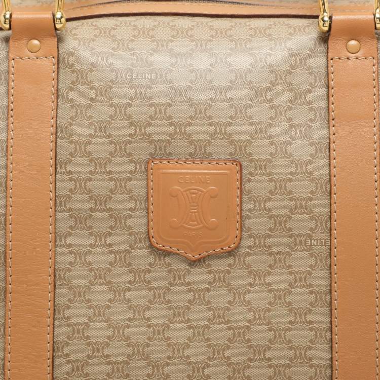 Pre Owned Celine Beige/Tan Coated Canvas Vintage Triomphe Duffel Bag