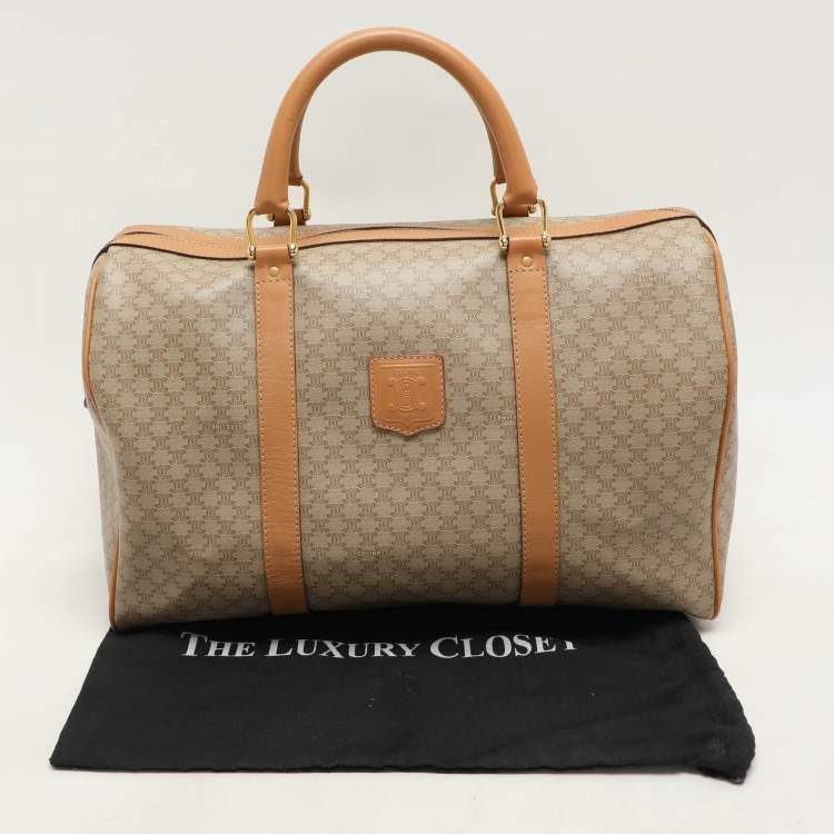 Pre Owned Celine Beige/Tan Coated Canvas Vintage Triomphe Duffel Bag