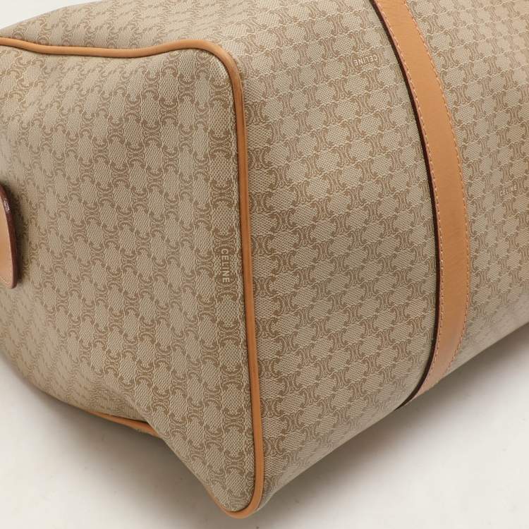 Pre Owned Celine Beige/Tan Coated Canvas Vintage Triomphe Duffel Bag