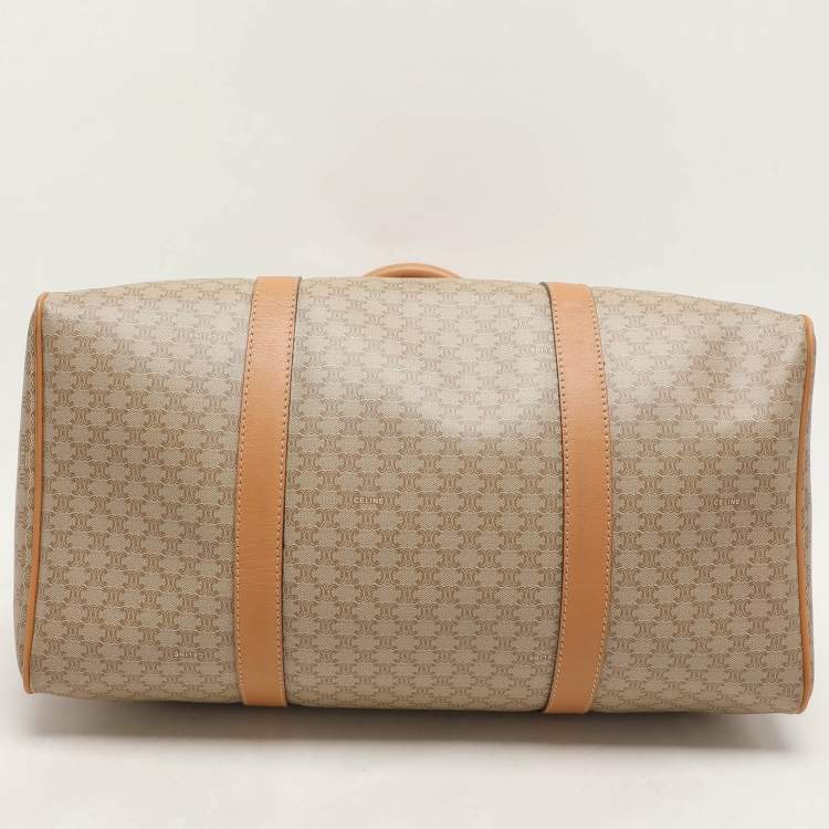 Pre Owned Celine Beige/Tan Coated Canvas Vintage Triomphe Duffel Bag