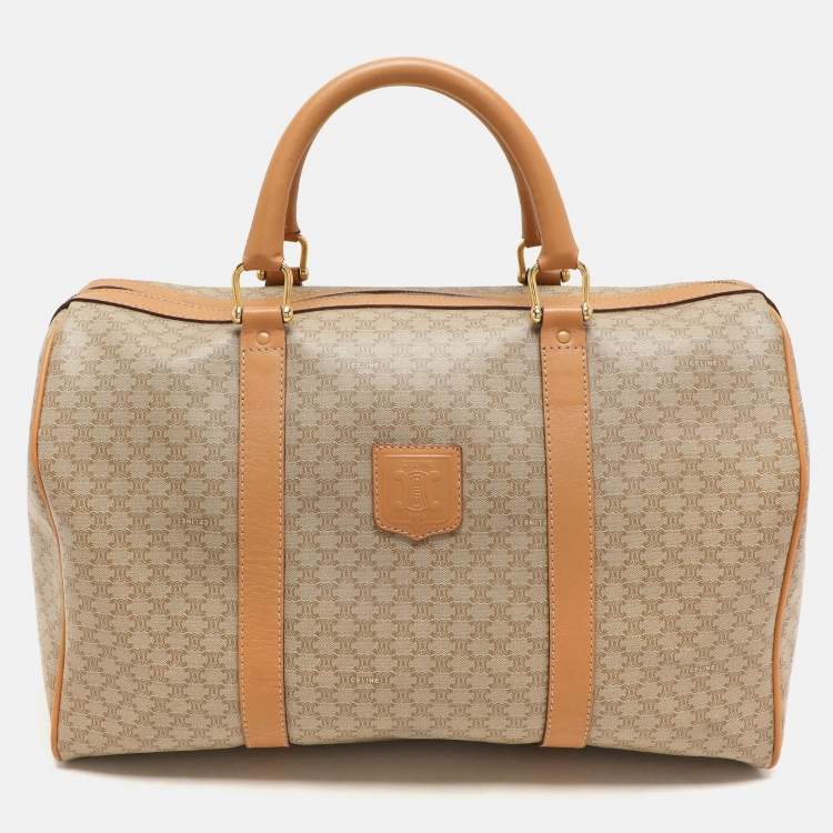 Pre Owned Celine Beige/Tan Coated Canvas Vintage Triomphe Duffel Bag