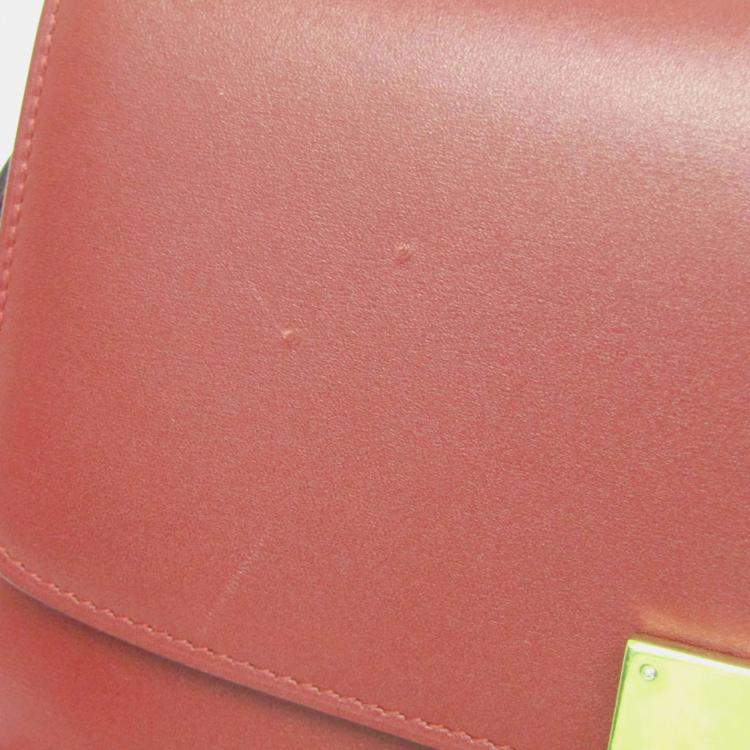 Pre Owned Celine Red Color Leather  Classic Box Medium Shoulder Bag 