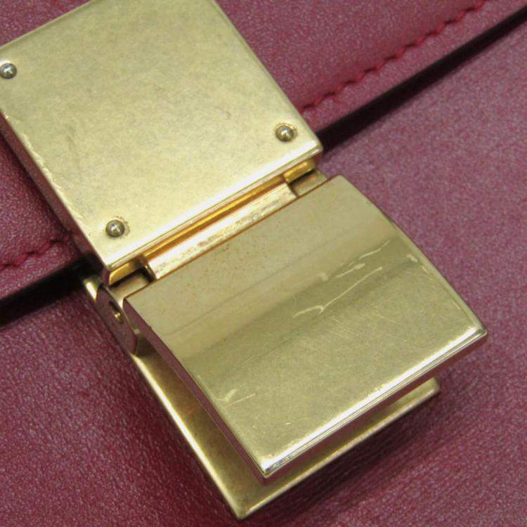 Pre Owned Celine Red Color Leather  Classic Box Medium Shoulder Bag 