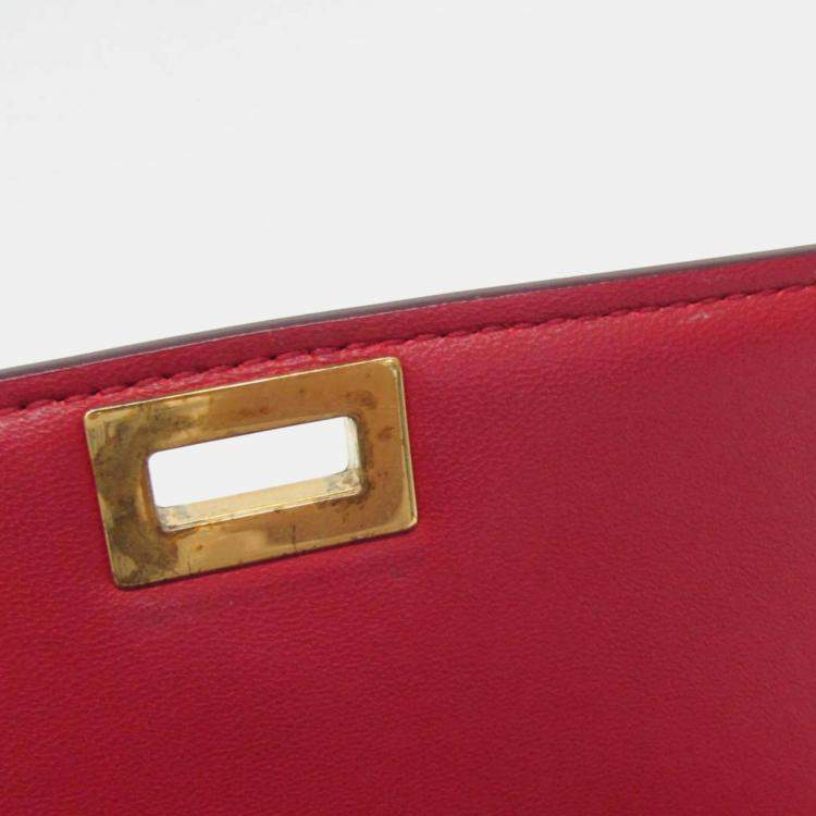 Pre Owned Celine Red Color Leather  Classic Box Medium Shoulder Bag 