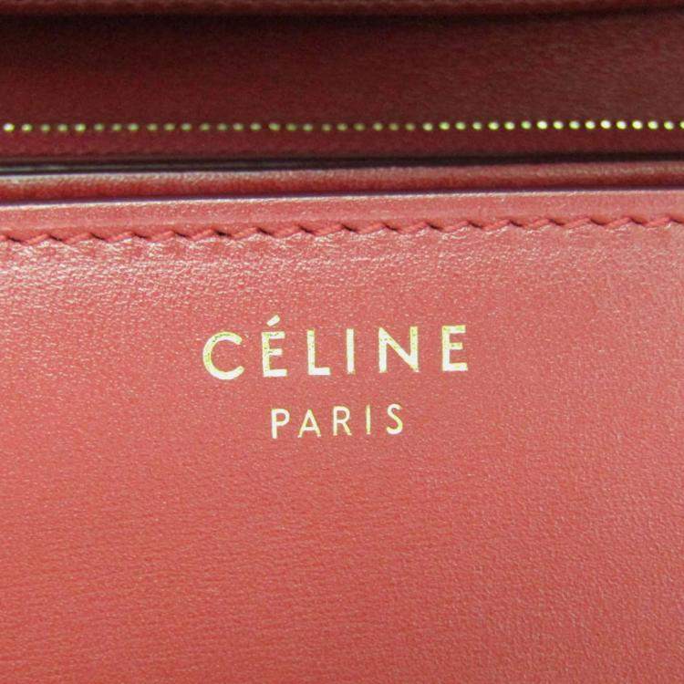 Pre Owned Celine Red Color Leather  Classic Box Medium Shoulder Bag 