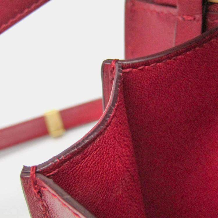 Pre Owned Celine Red Color Leather  Classic Box Medium Shoulder Bag 