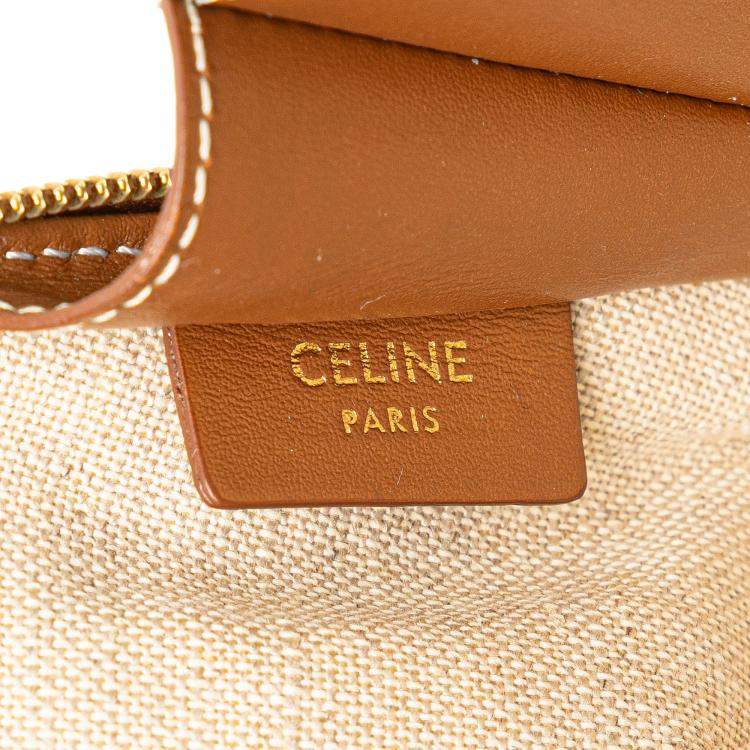 Pre Owned Celine Beige/Brown Triomphe Embroidered Canvas Clutch On Chain